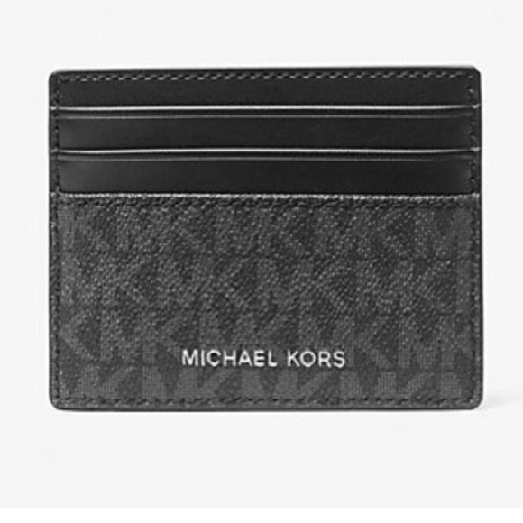 Michael Kors 🪢 NWT! Greyson Card Case in Black/Charcoal - Picture 1 of 5